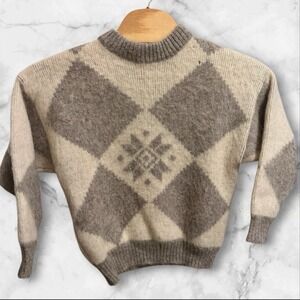 Hilda Ltd Wool Sweater‎ from Iceland, Beige & Gray Crewneck Pullover Sz Large
